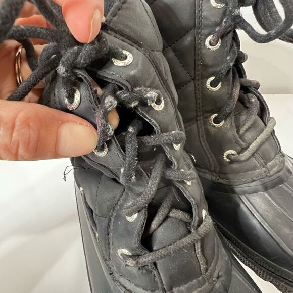 Sperry Black Quilted Rubber Boots Lace Up Waterproof - Picture 7 of 10